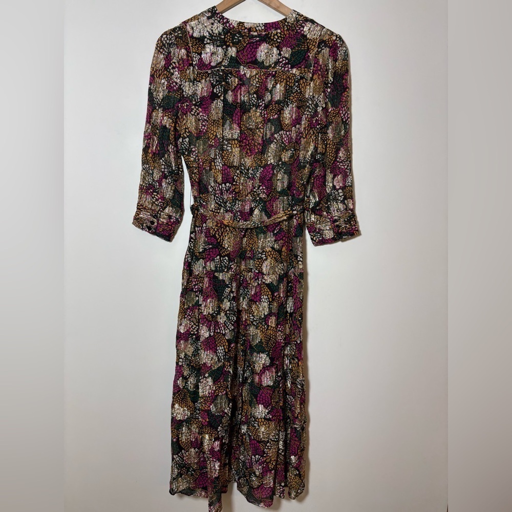 ba&sh Love Metallic Floral Print Midi Belted Dress $495 Sz XS - Picture 10 of 14